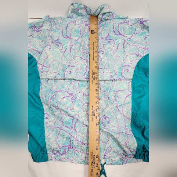 VINTAGE ASICS Womens Lightweight Windbreaker Running Full-Zip Large Green Tribal - Picture 9 of 11